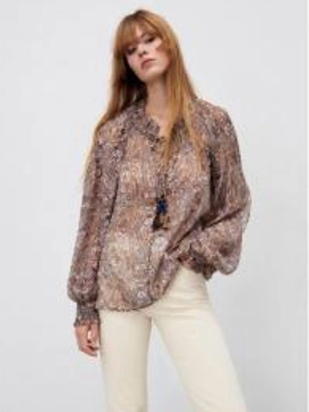Zara Brown Paisley Button-Down Shirt with Blue & Cream Accents